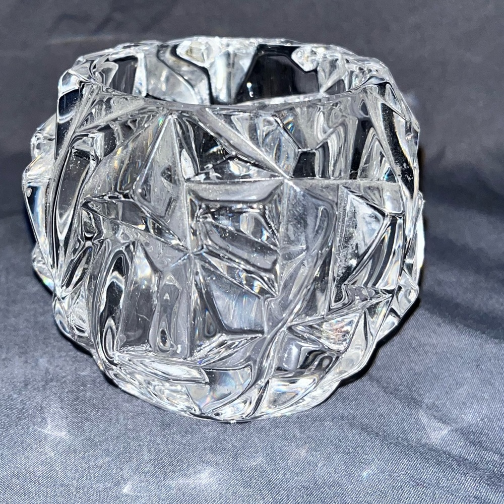 Tiffany & Co. Rock Cut Crystal Votive Candle Holder 3" Signed Retired Vintage